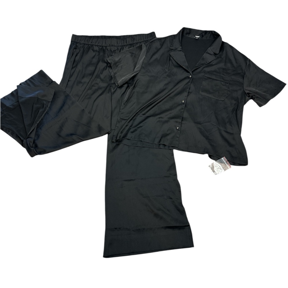 Express Women’s Classic Black Satin Wide Leg Pajama Set Size Large NEW - Picture 2 of 12
